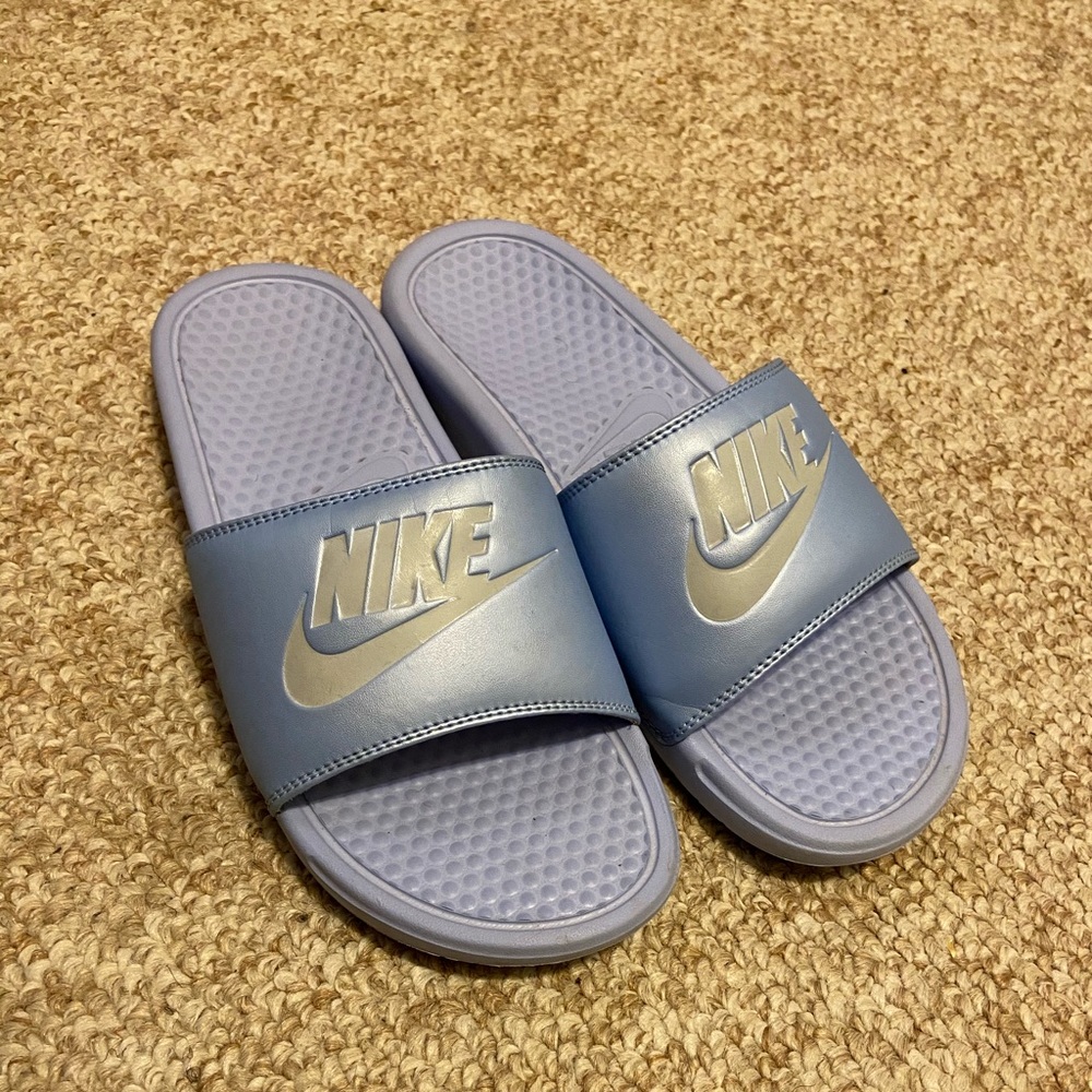 Blue Nike Slides